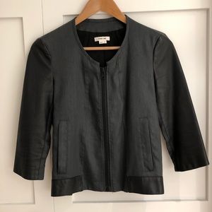 Helmet Lang Leather Sleeve Cropped Jacket